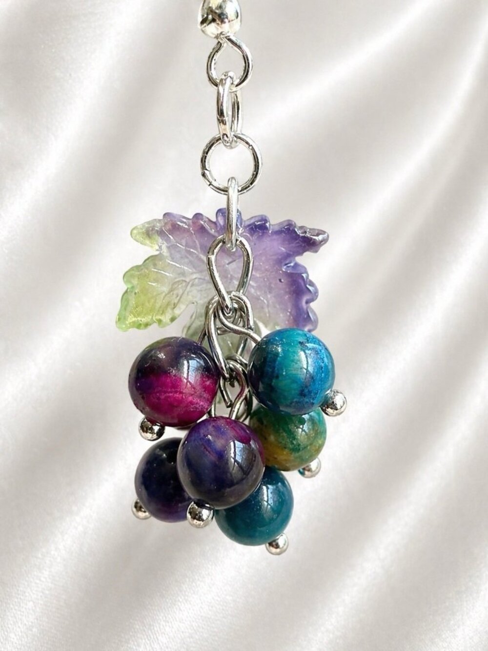 REIMAGINED Vineyard Grape Earrings Dyed Agate 925 Silver Hooks Dangle 2” - Picture 5 of 7
